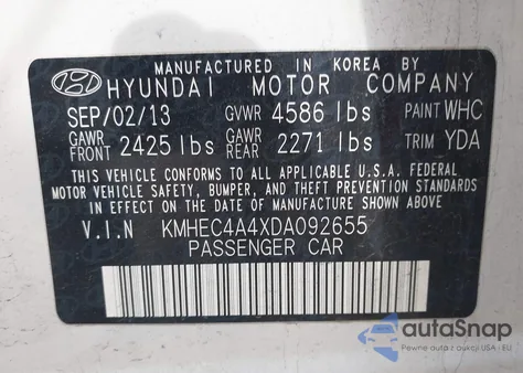 2013 Hyundai Sonata Hybrid Limited z USA, uszkodzony, nr VIN KMHEC4A4XDA092655